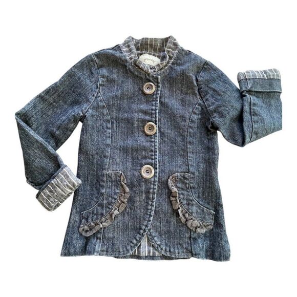 Persnickety Priscilla Girls Denim Jean Long Sleeve Jacket Lace Ruffle Back SZ 5 - Picture 1 of 5
